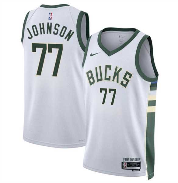 Mens Milwaukee Bucks #77 AJ Johnson White 2024 Draft Association Edition Stitched Basketball Jersey Dzhi->milwaukee bucks->NBA Jersey